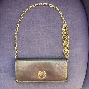 Loewe Anagram Long Wallet Gold Metallic Black Leather